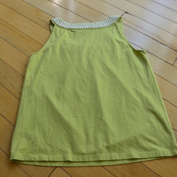 Talbots Top Women's Chartreuse Green Sleeveless Beaded Scoop Neck Tee Medium M - Picture 6 of 9